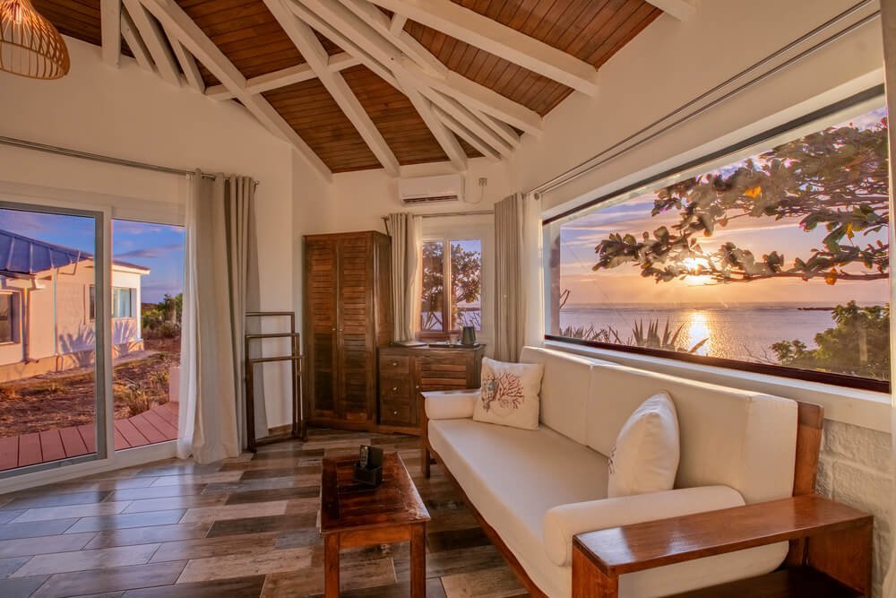 Cozy living room with a white sofa